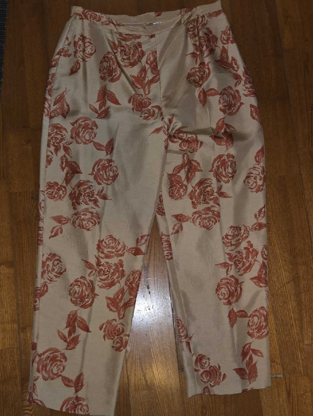 Adrianna Papell Beige Silk Beaded Pants Size 16 - Picture 2 of 8